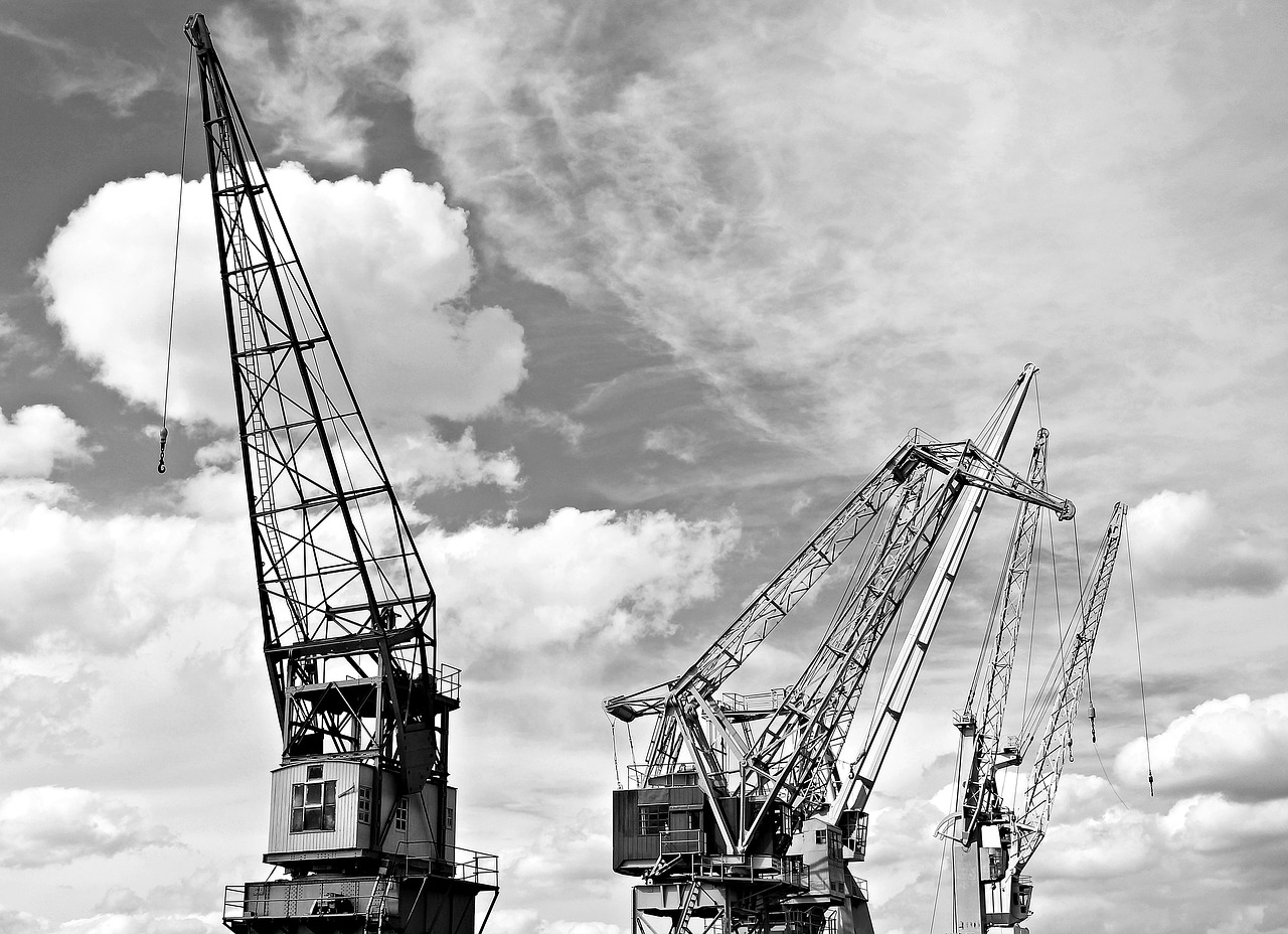 Image - harbour cranes sky clouds industry