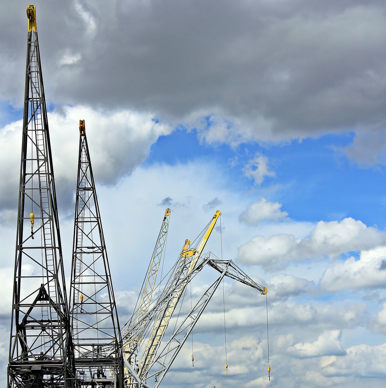 Image - harbour cranes sky clouds blue sky