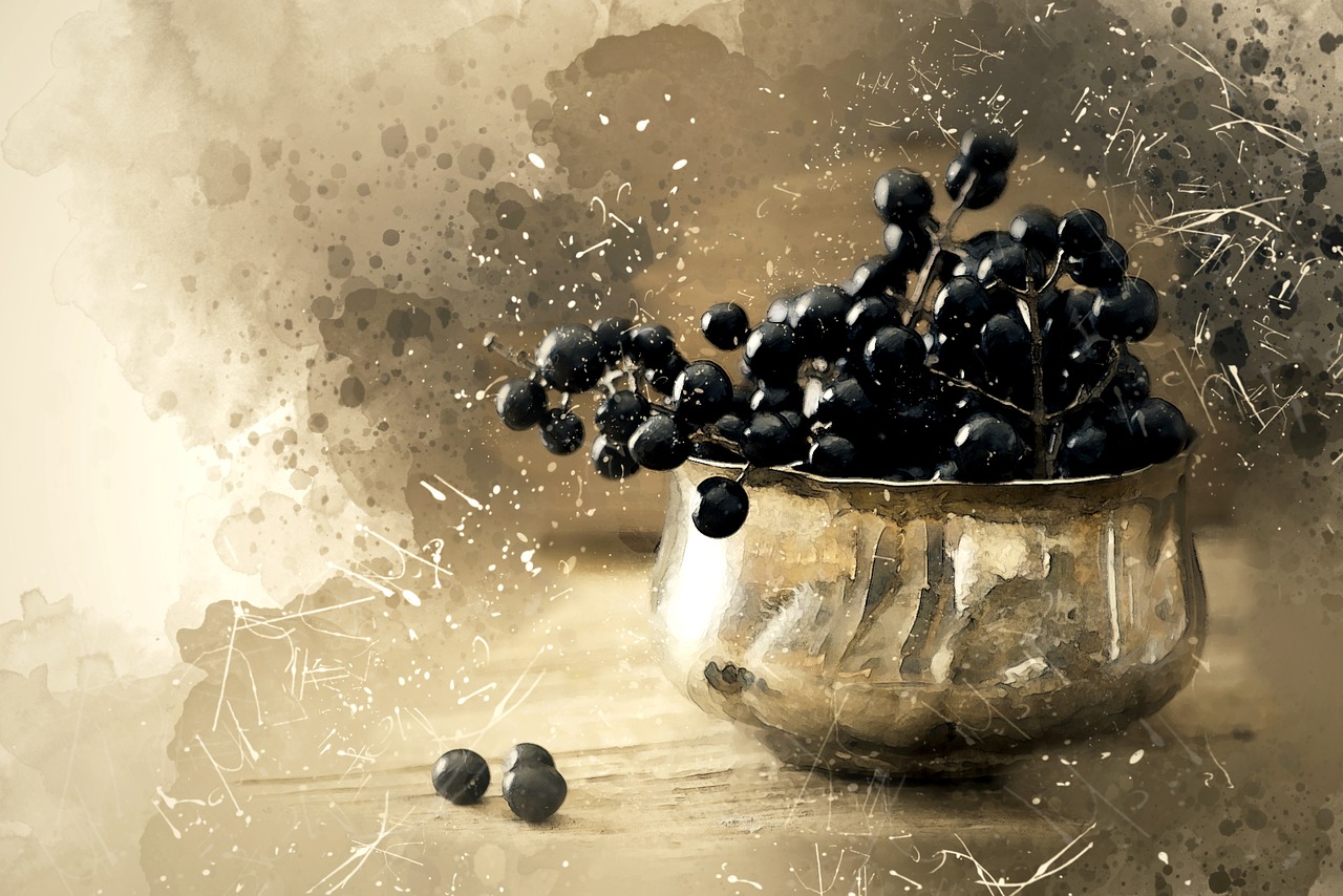 Image - digital painting bowl black berries