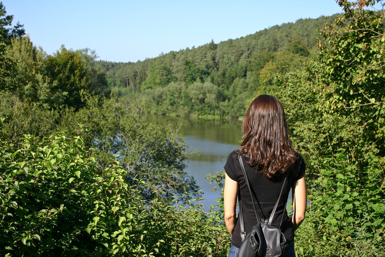Image - woman girl landscape lake forest