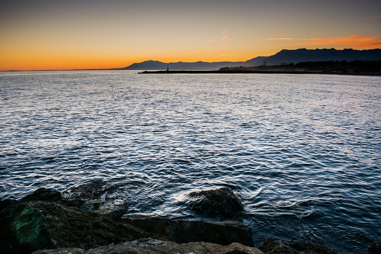 Image - sunset sea lighthouse sky sun