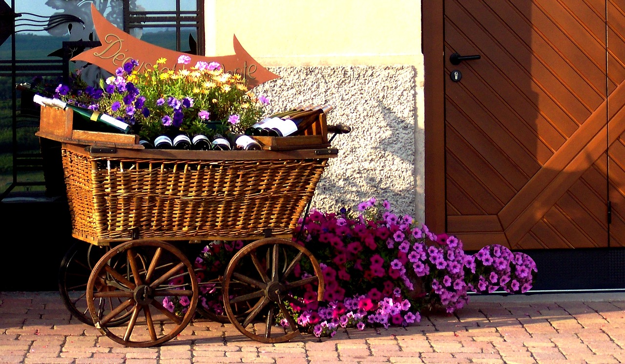 Image - alsace bottles wine cart wicker