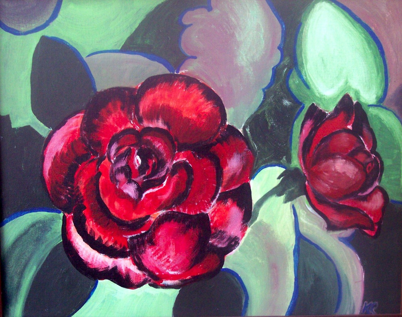 Image - red rose flowers red painting love