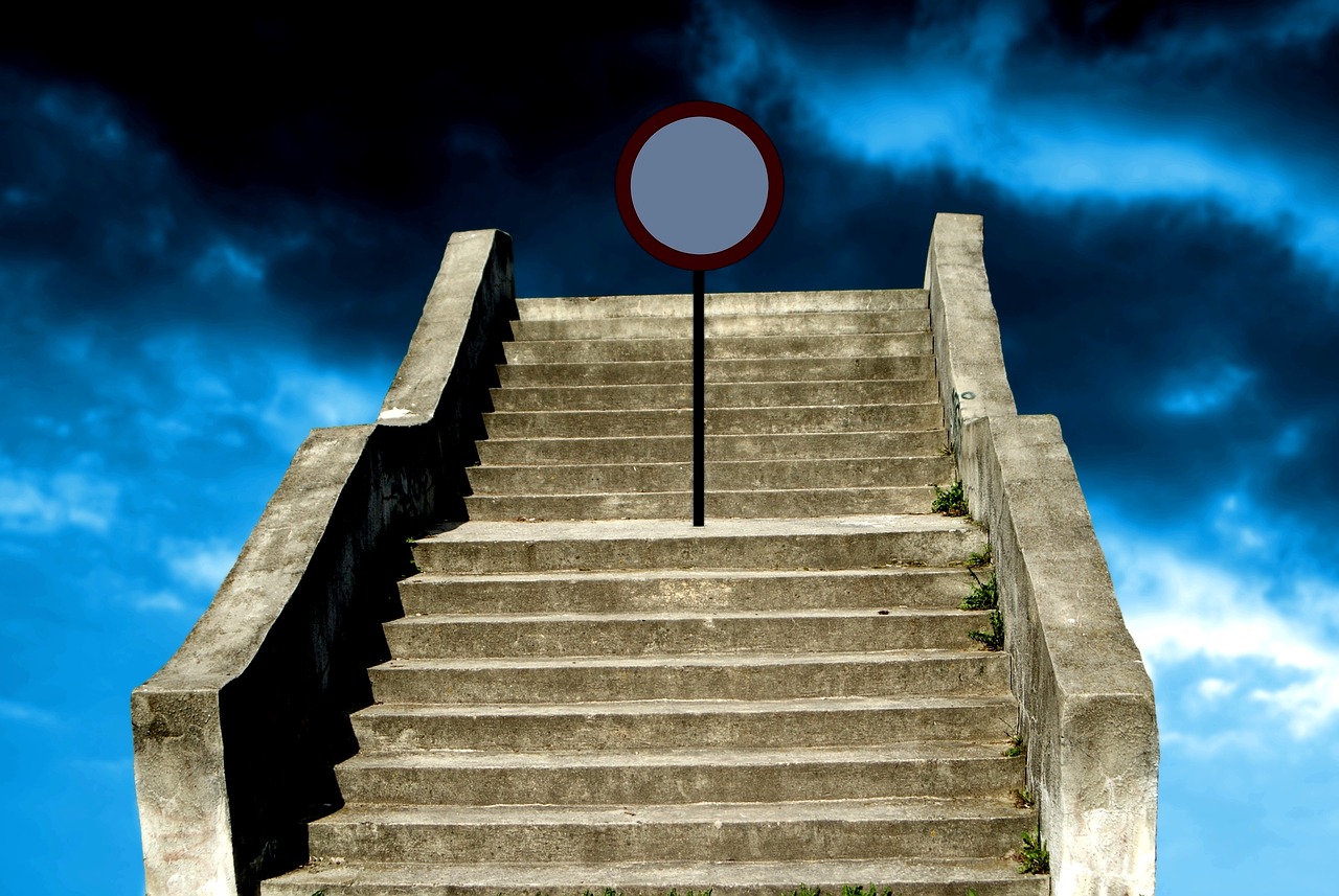 Image - old concrete stairs going blue