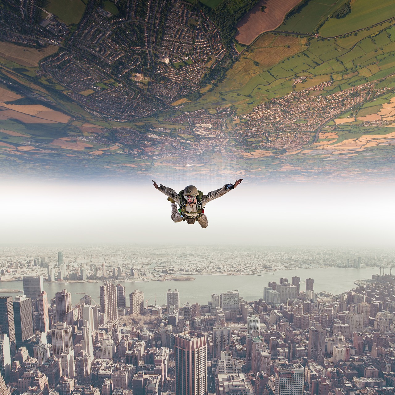 Image - parachutist fall sky landscape