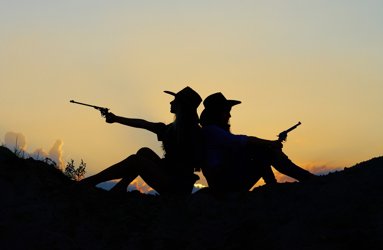 Image - silhouette evening sunset girls