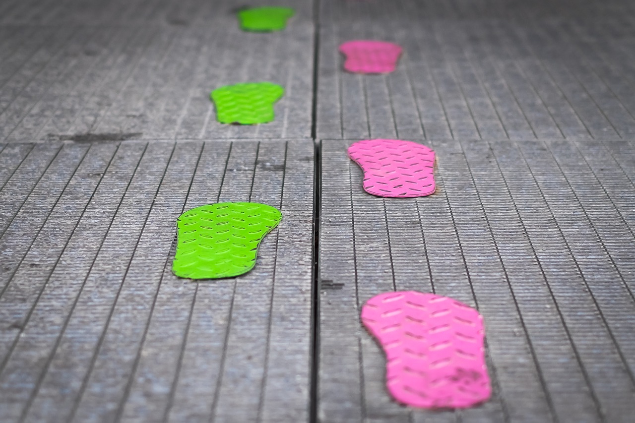 Image - footsteps path green pink metal