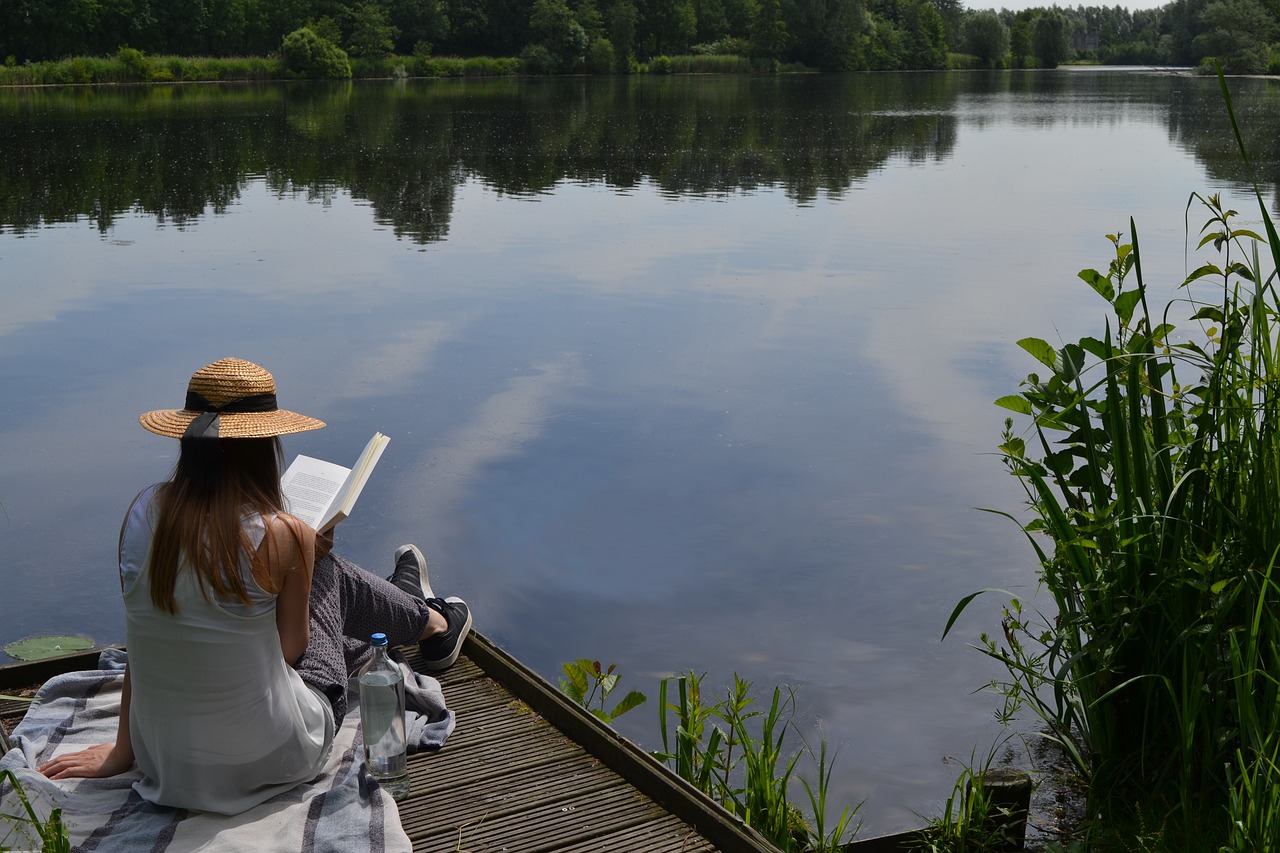 Image - reading lake summer book girl