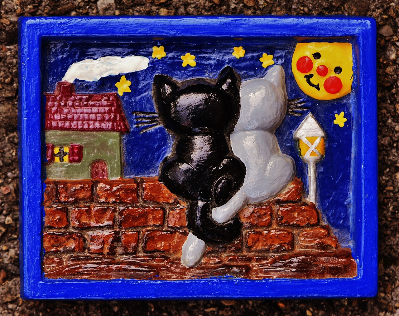 Image - relief gypsum hand labor cat moon