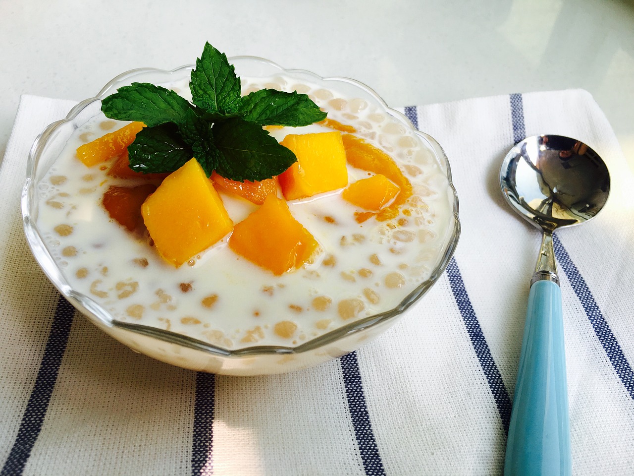 Image - mango mango sago mint food dessert