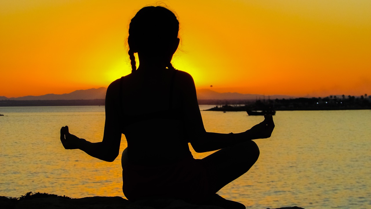 Image - girl sunset meditation relaxation