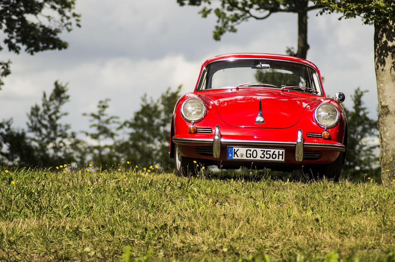 Image - porsche red car groom white grass