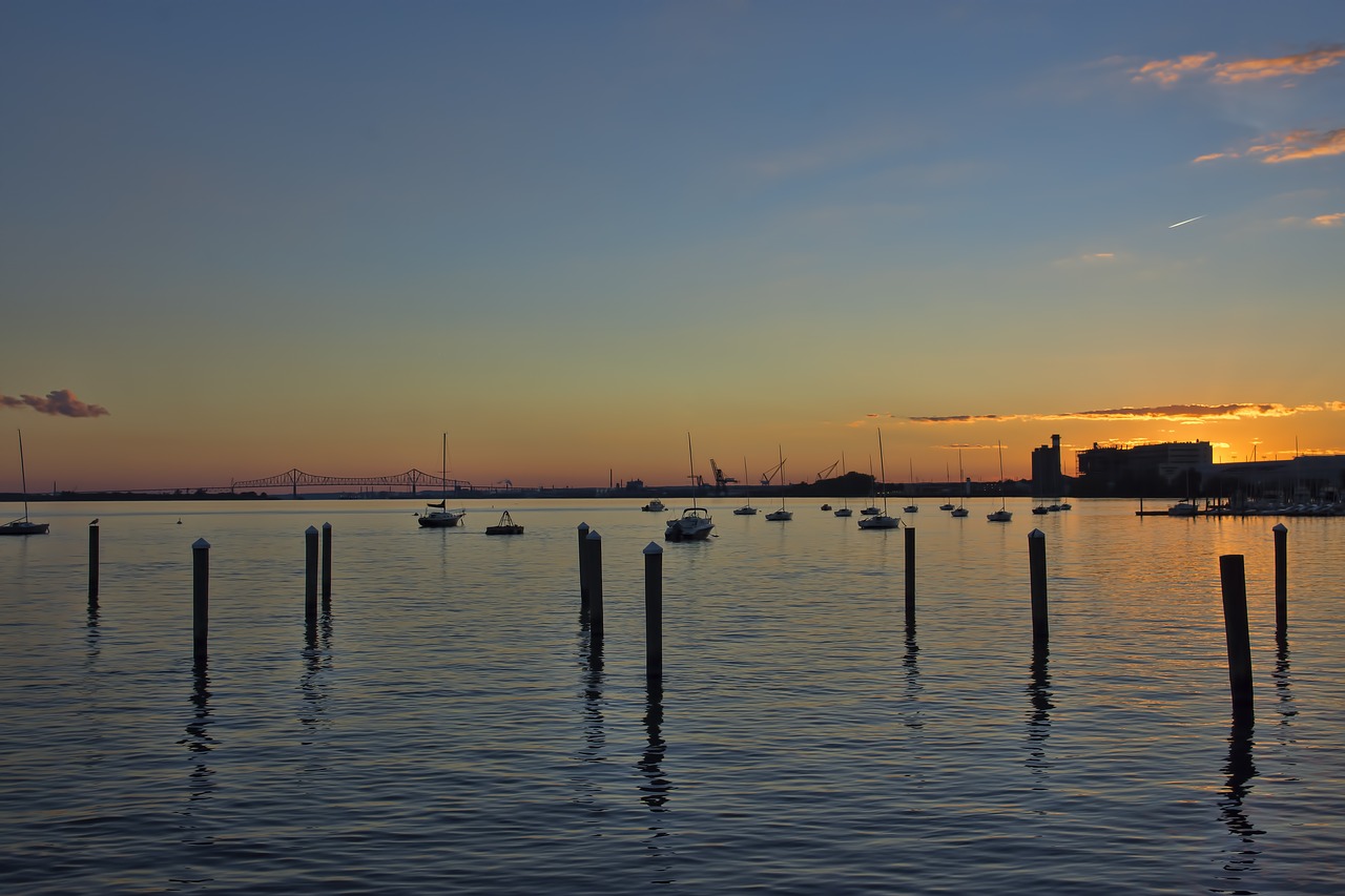 Image - dusk dock water river harbor port