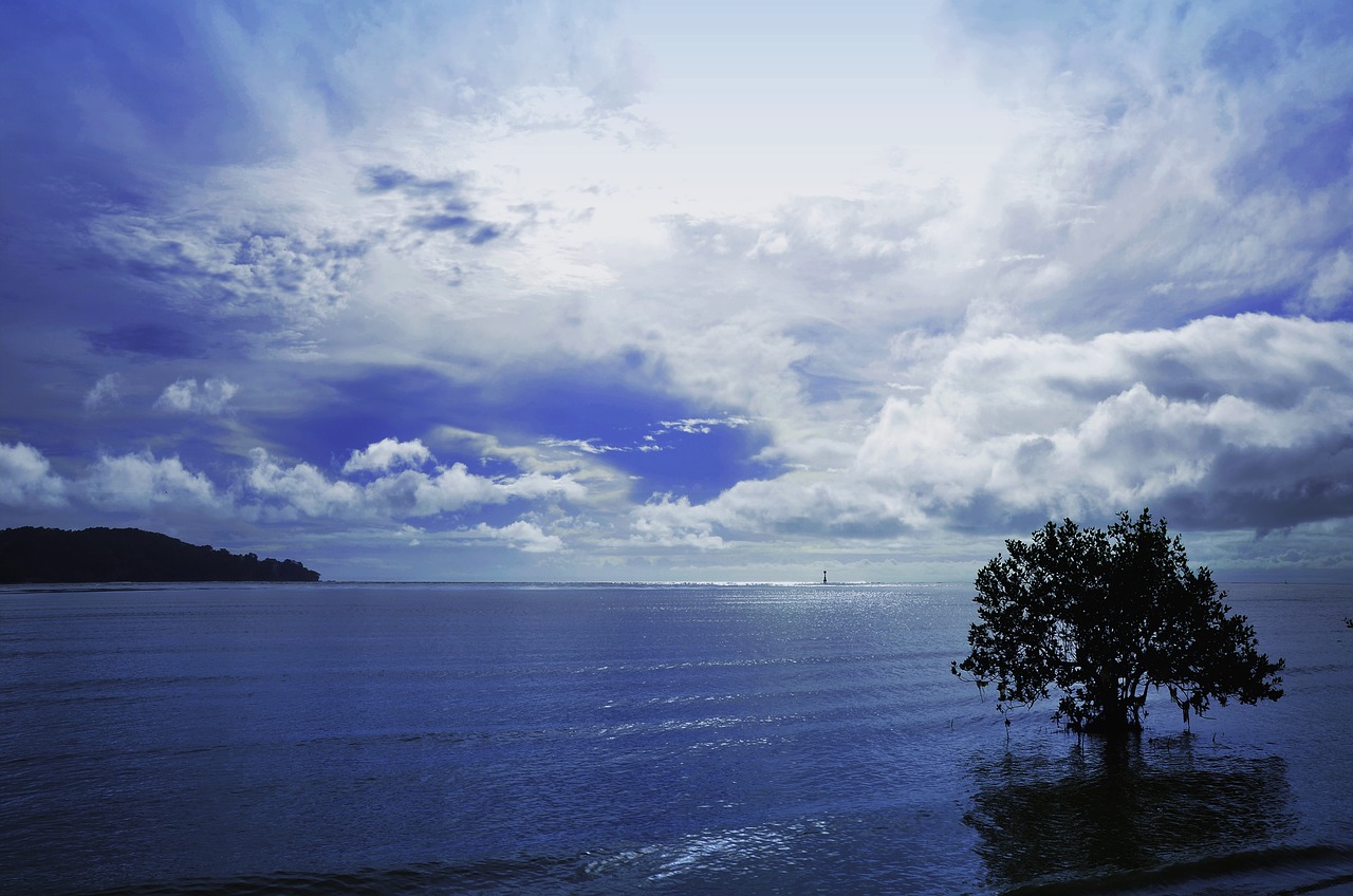 Image - sea blue clouds island ocean