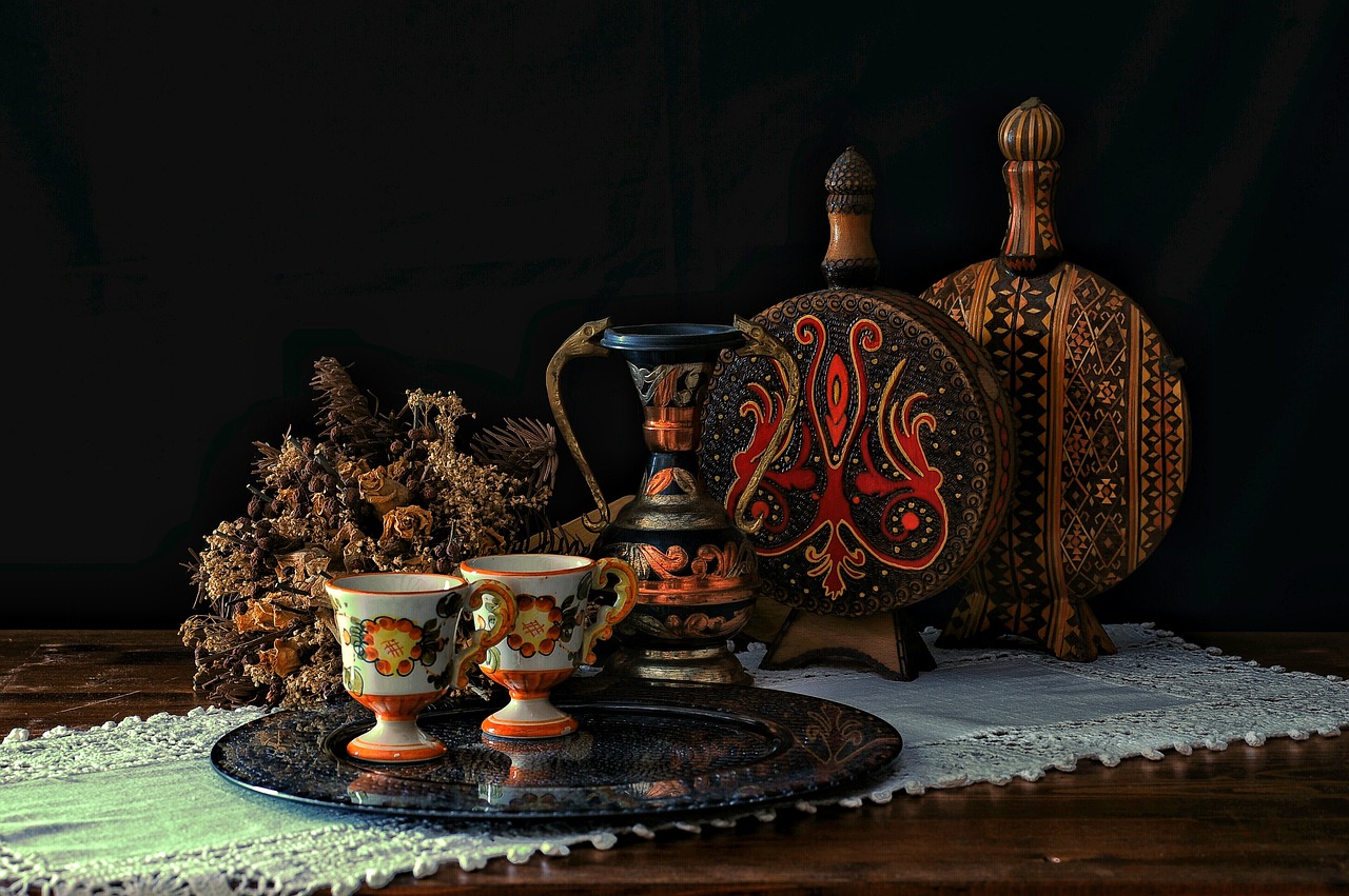 Image - espresso cups tray table flowers