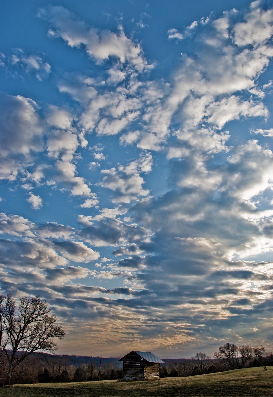 Image - clouds field barn shed nature sky