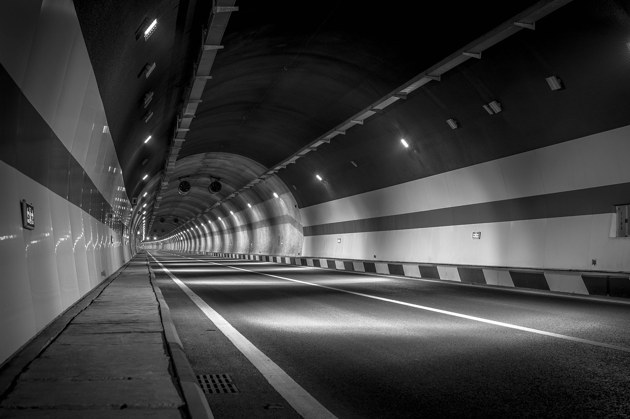 Image - black and white tunnel road