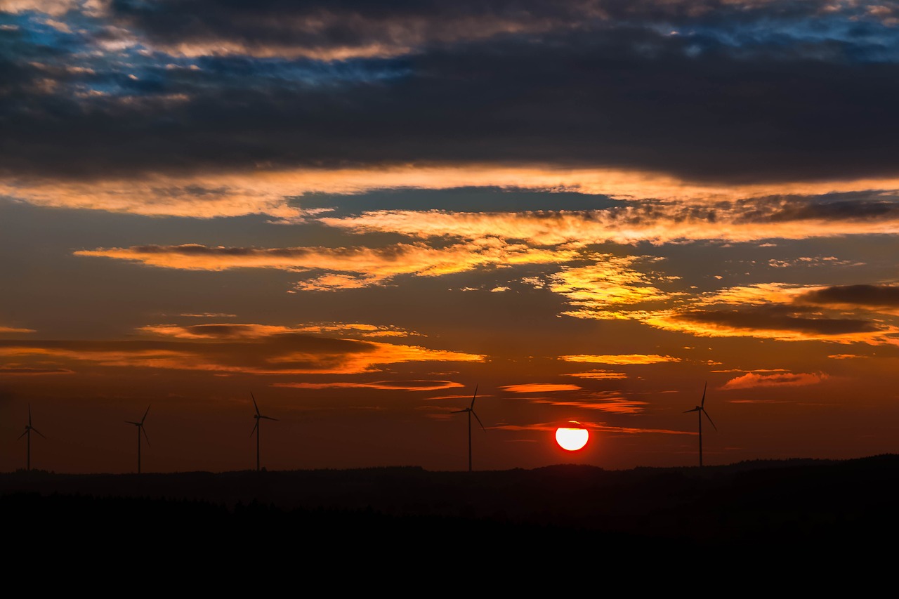 Image - sunset sun windräder clouds forest