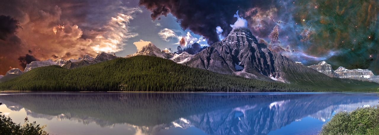 Image - mountains lake night sky sunset