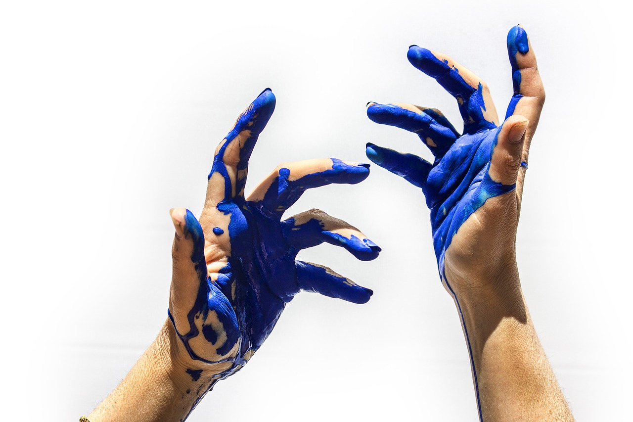 Image - color blue painting hands