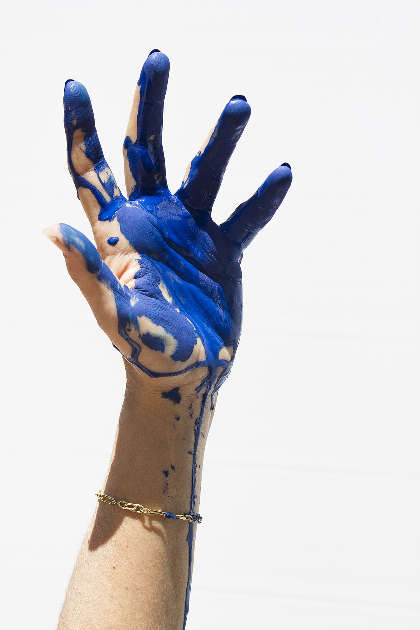 Image - color blue painting hands