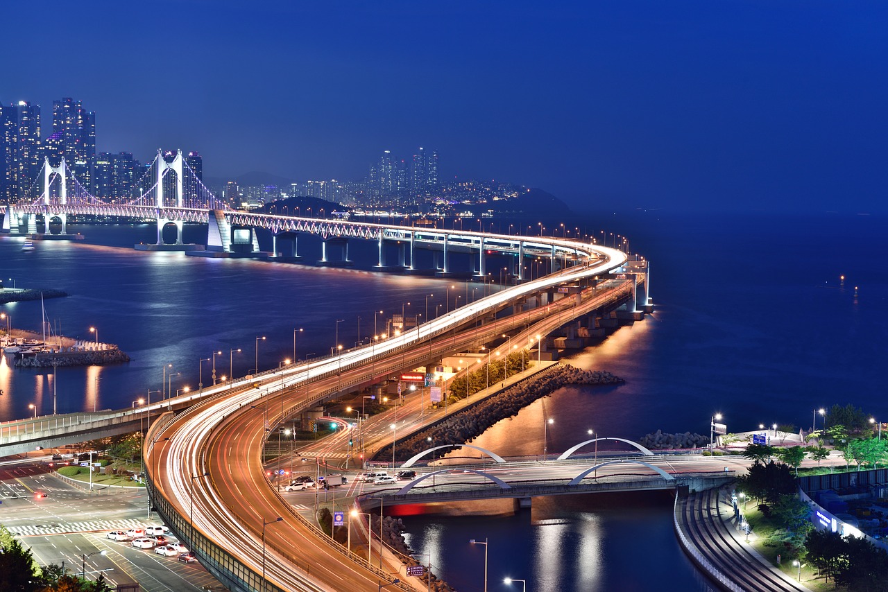 Image - busan night scene gwangan bridge