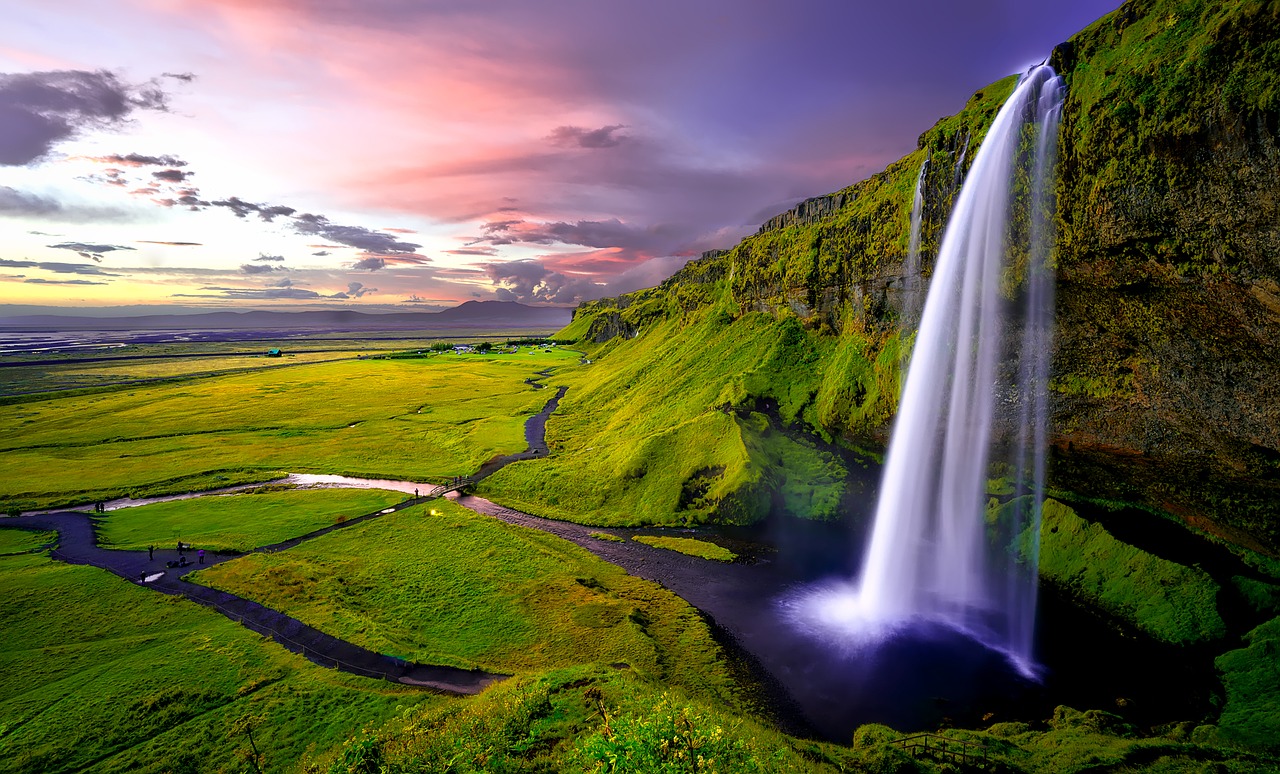 Image - iceland waterfall falls mountains