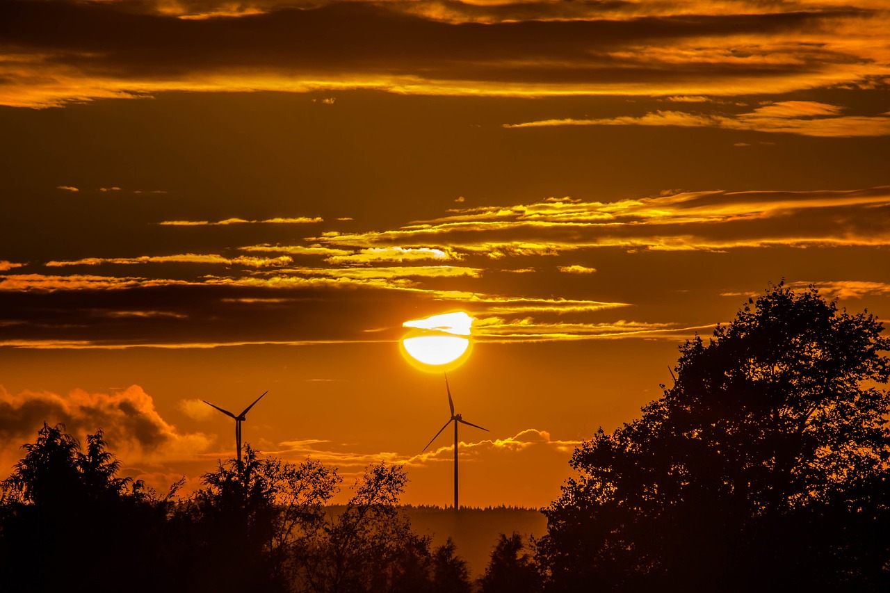 Image - sunset sun windräder clouds forest