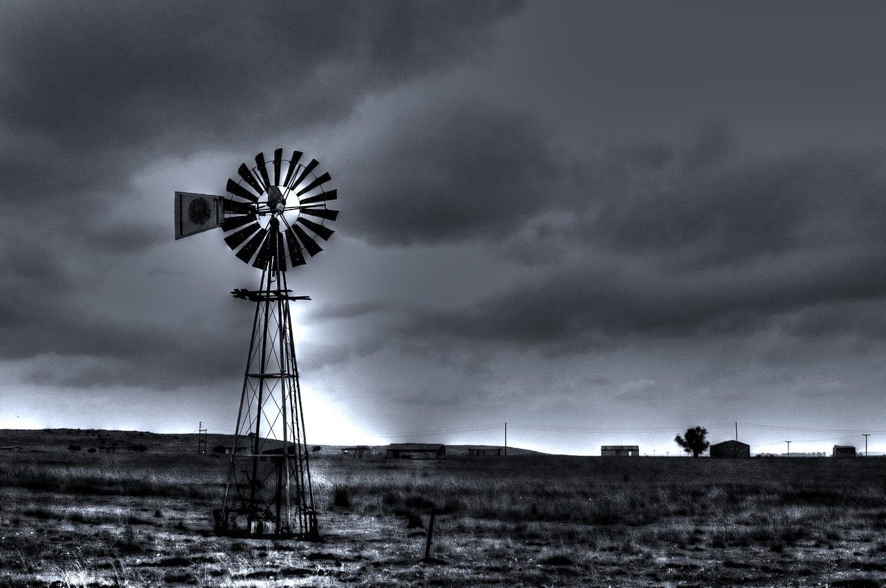 Image - black and white landscape windmill