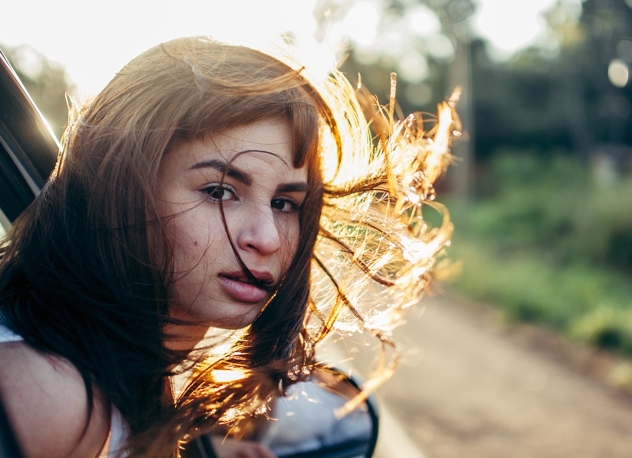 Image - girl linda car window ride hair