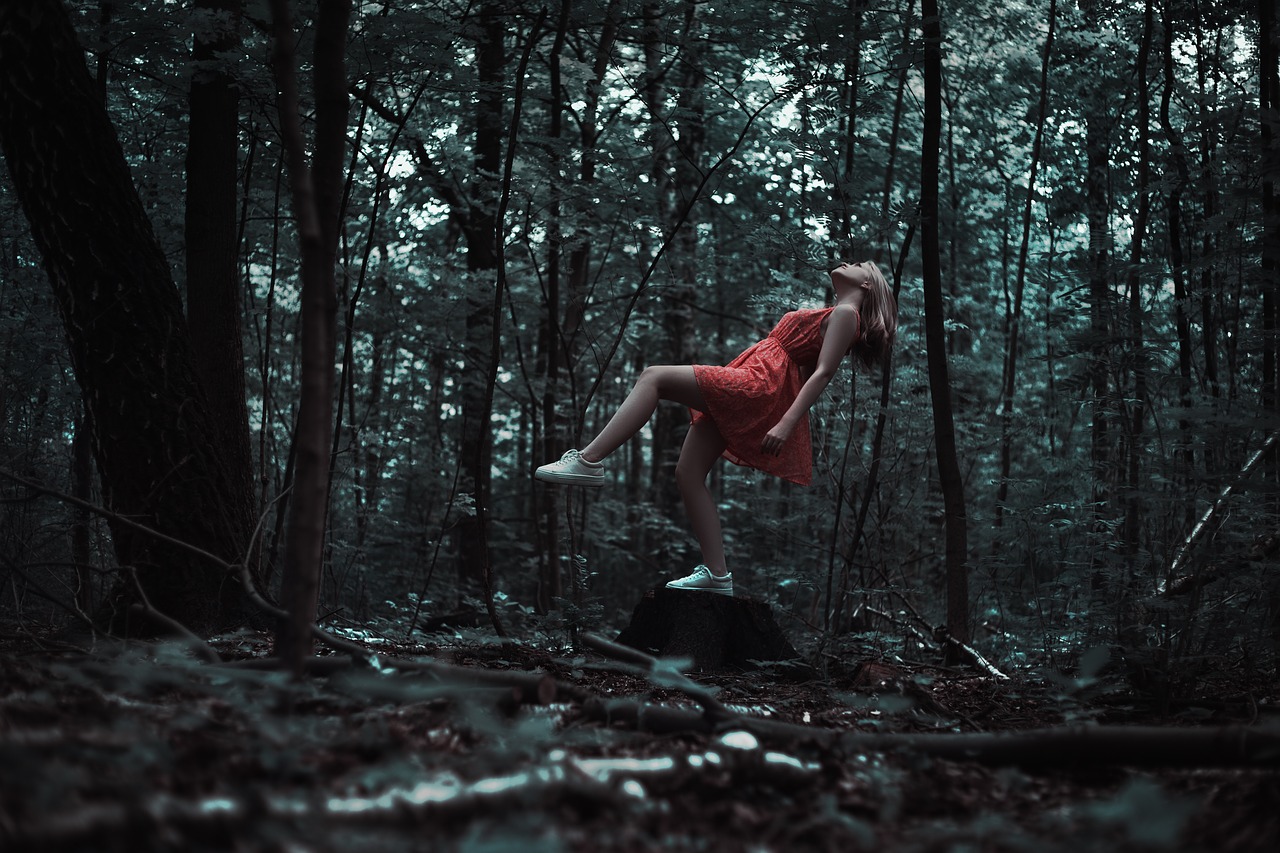 Image - levitation girl red dress forest