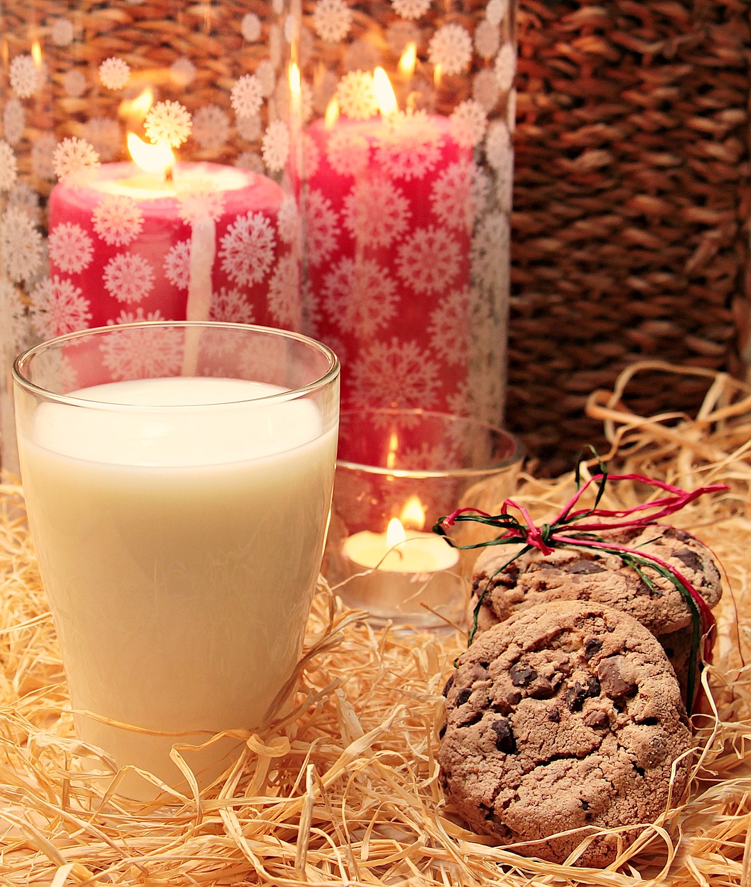 Image - milk glass of milk cookies candles