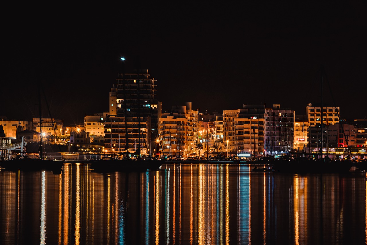 Image - ibiza city night sea lights ships
