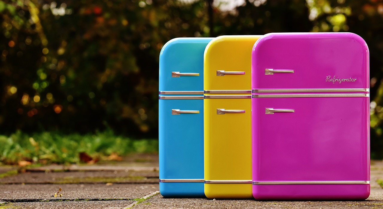 Image - refrigerators cans candy jars blue