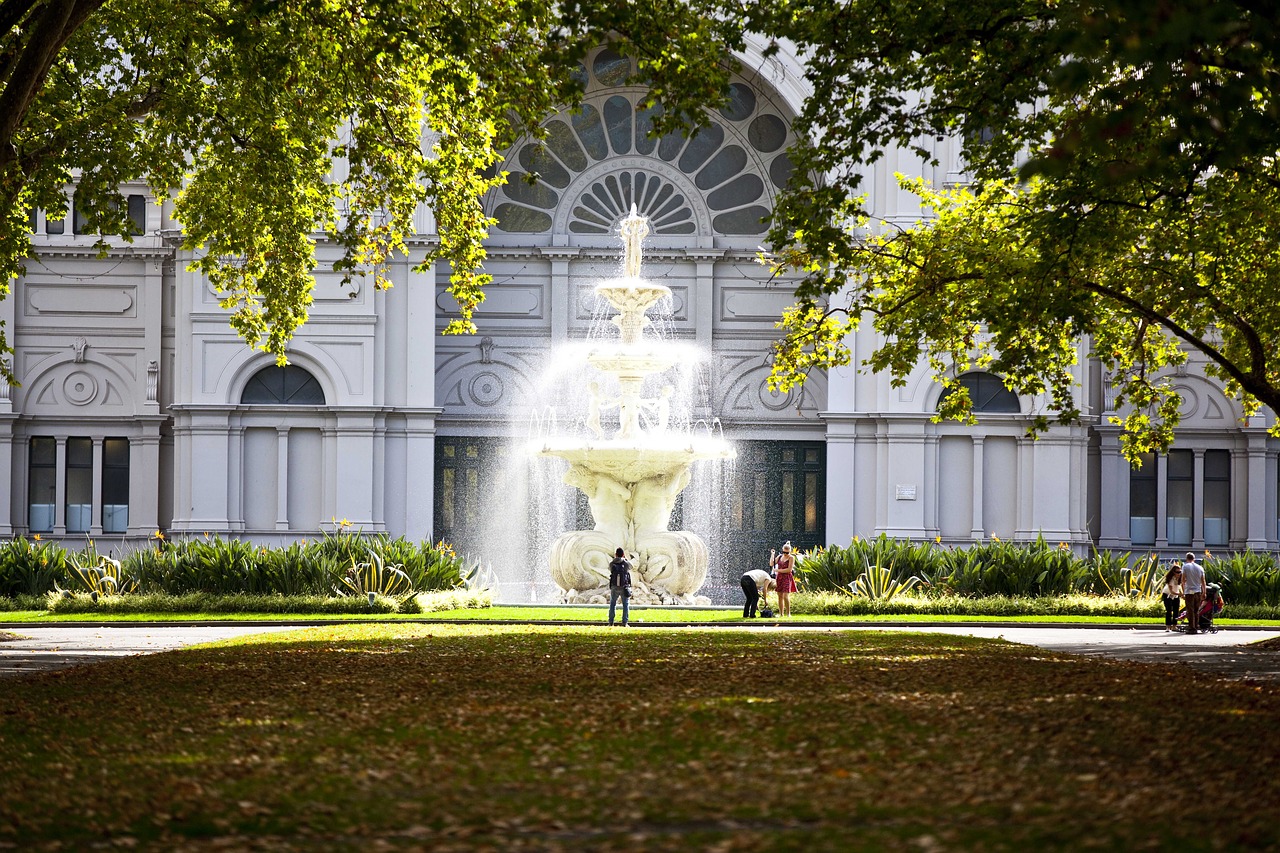 Image - water fountain trees fountain green