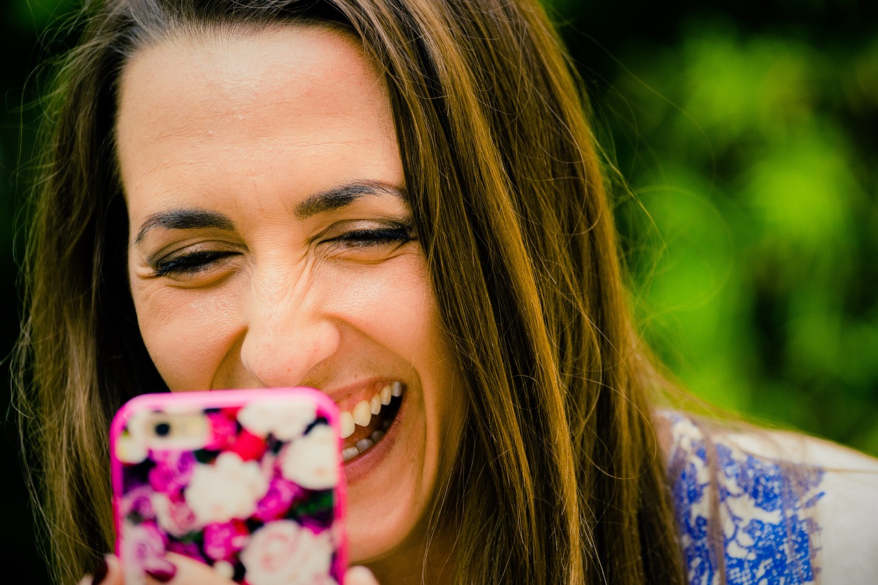 Image - happy phone girl woman laughing