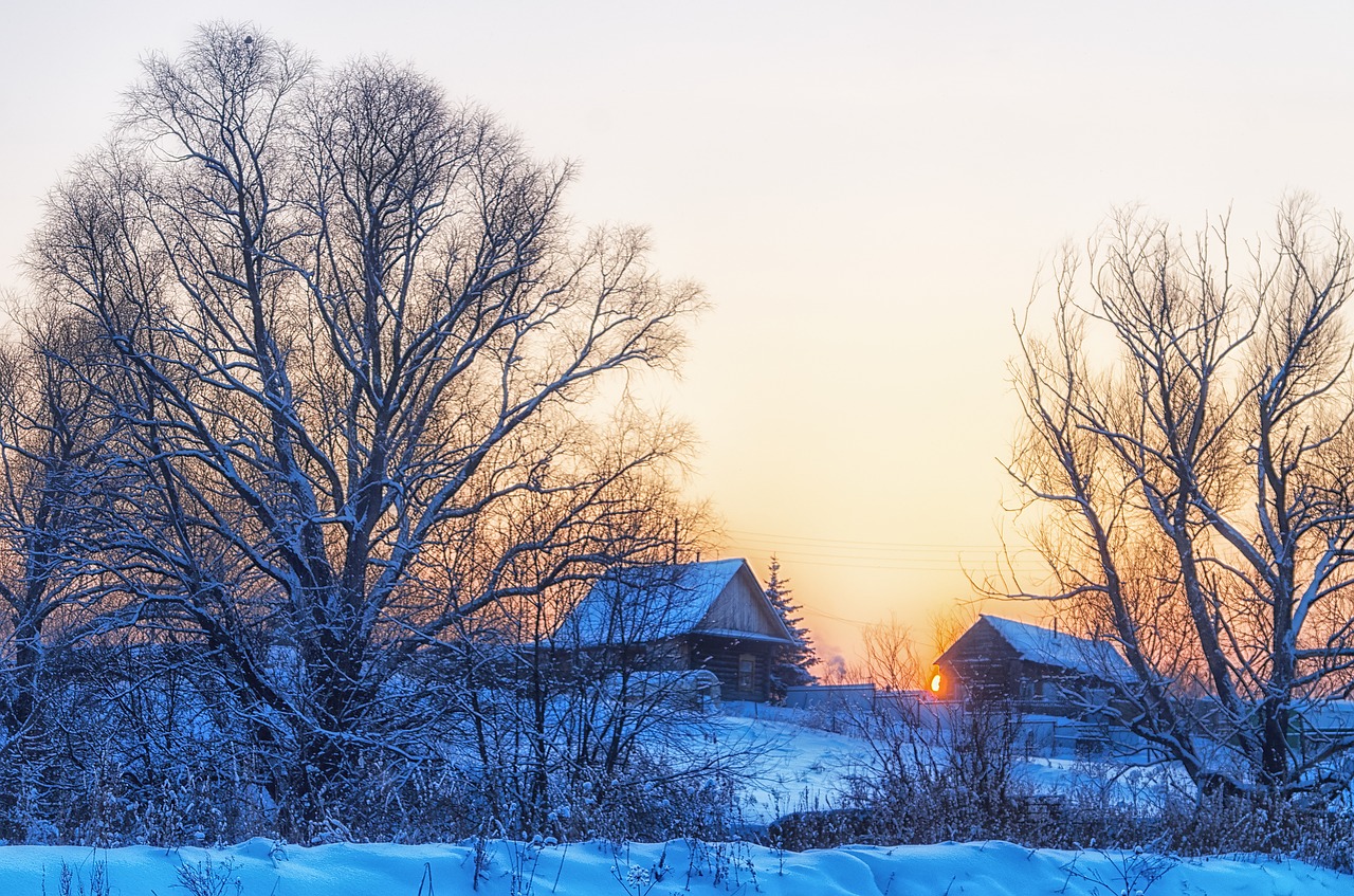 Image - winter village sunset snow russia
