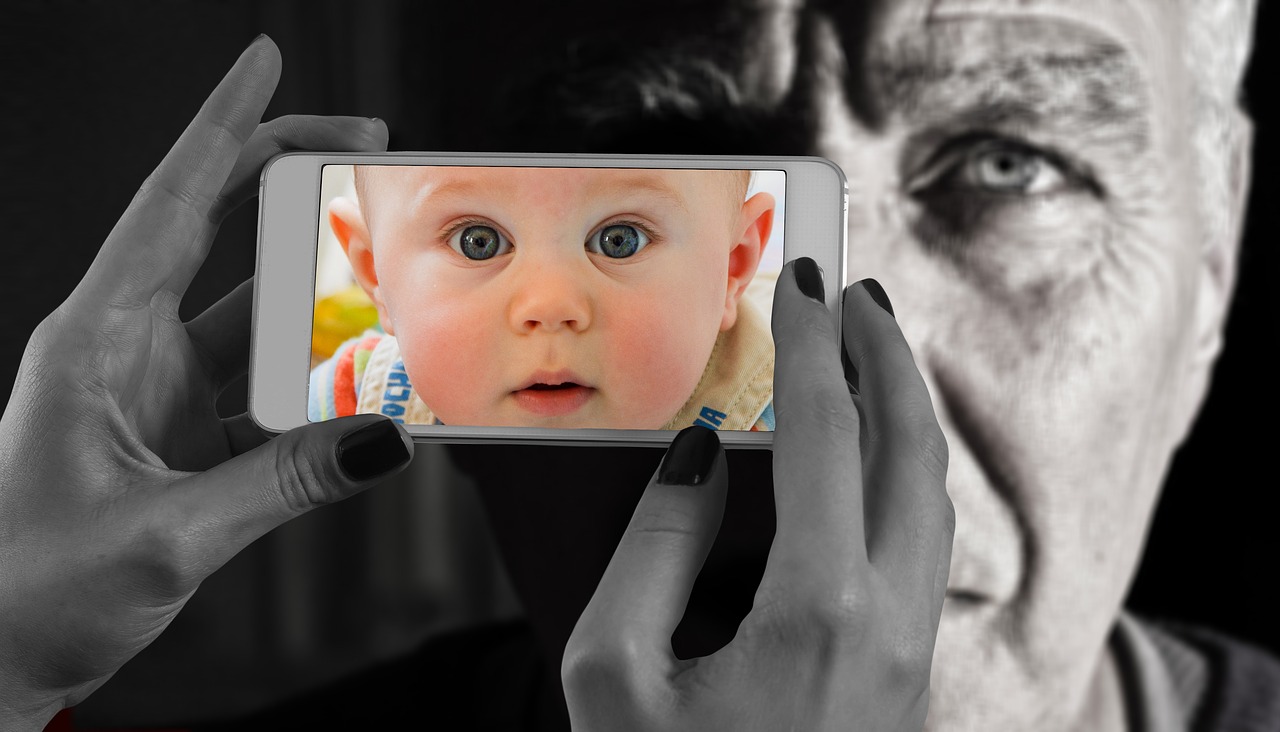 Image - smartphone face man old baby