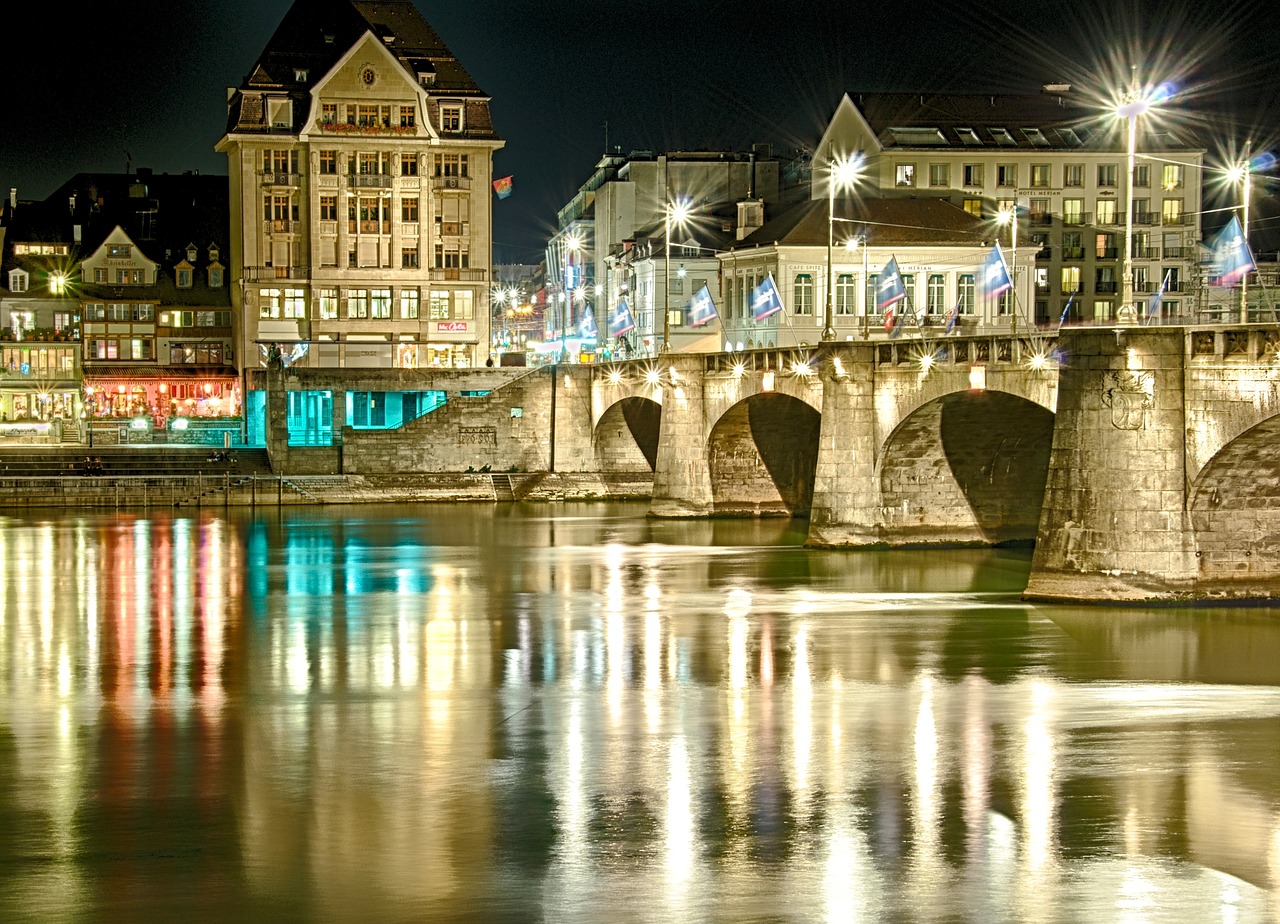 Image - basel rhine night lights mirroring