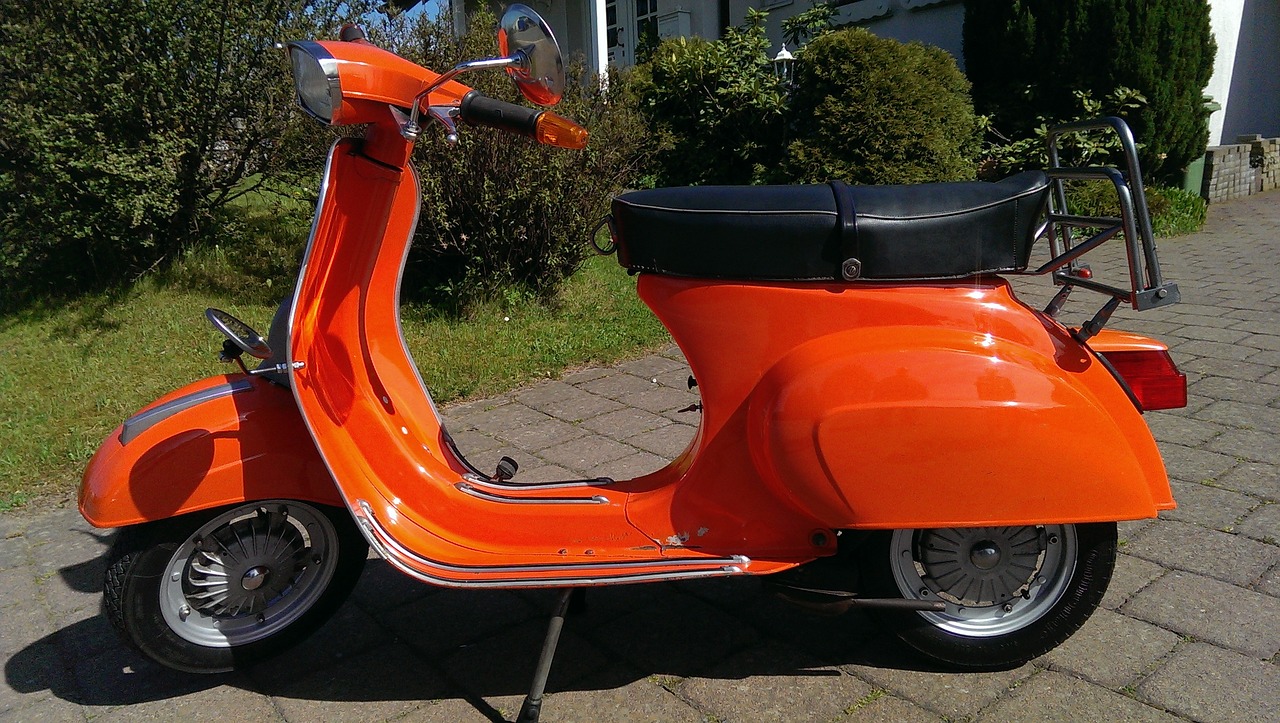 Image - vespa 50n roller orange retro car
