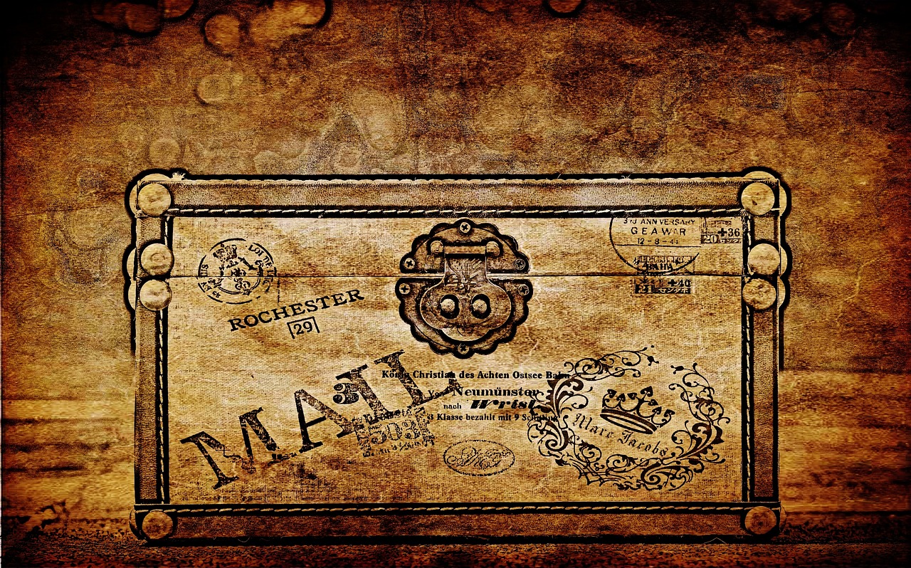 Image - chest luggage sepia drawing mail