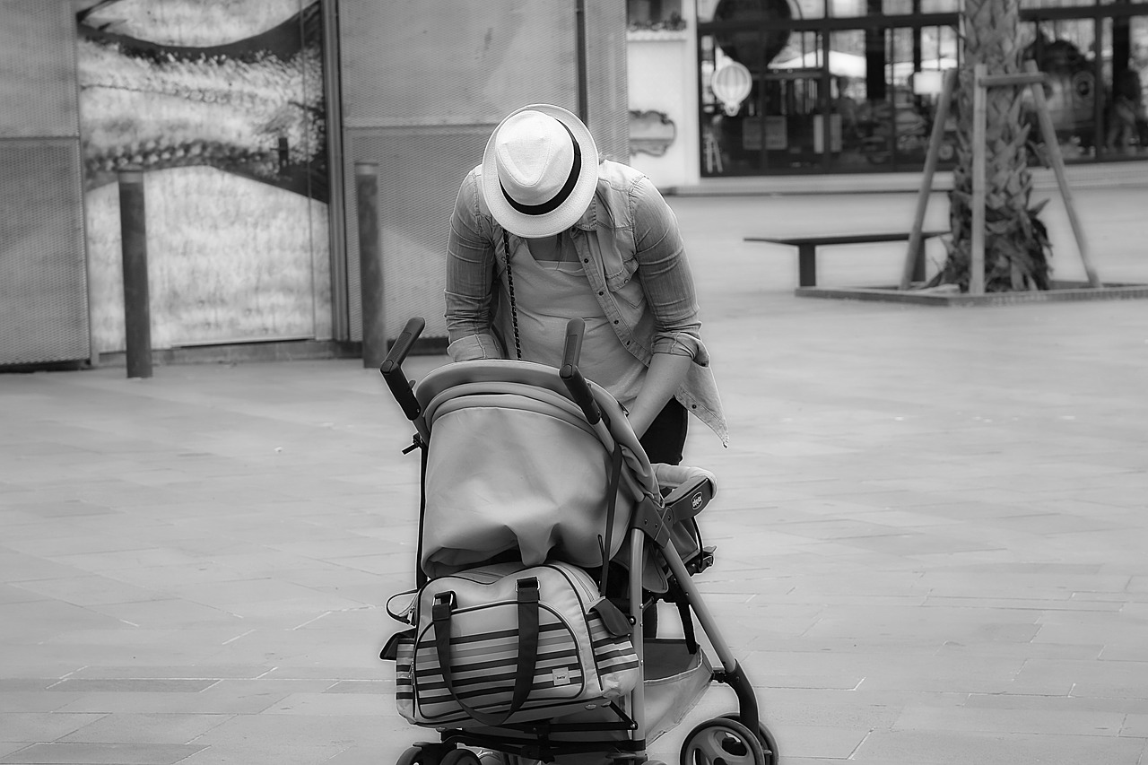 Image - stroller hat person black and white