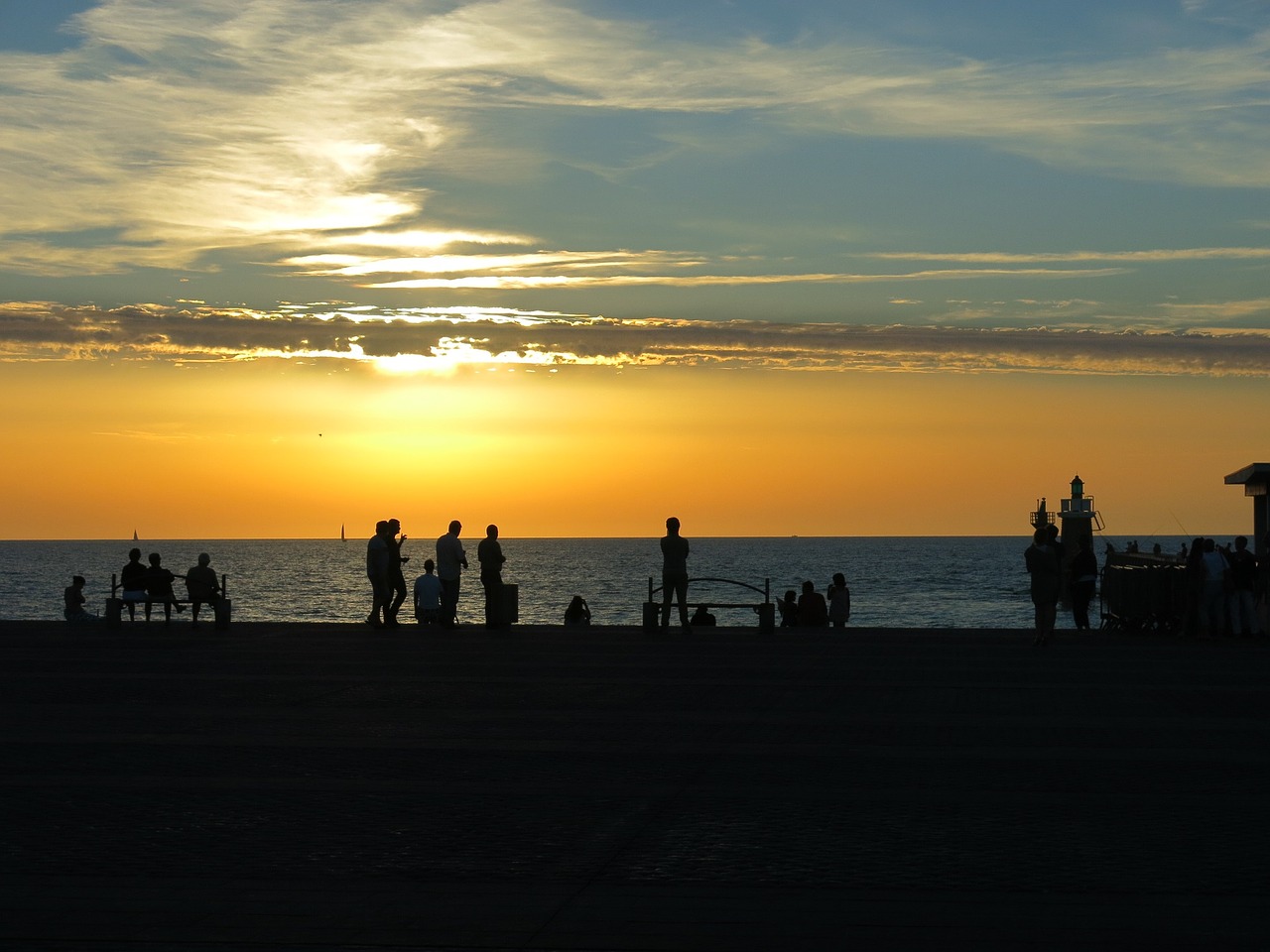 Image - sunset seascape water sky people