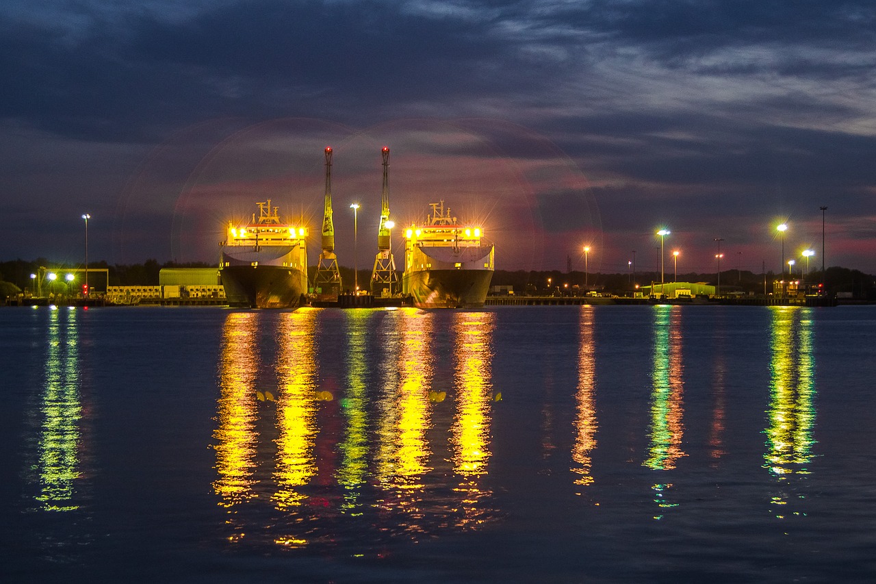 Image - ships port lights twilight england