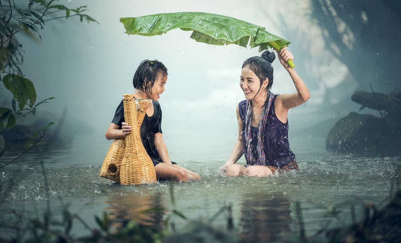 Image - woman young rain pond background
