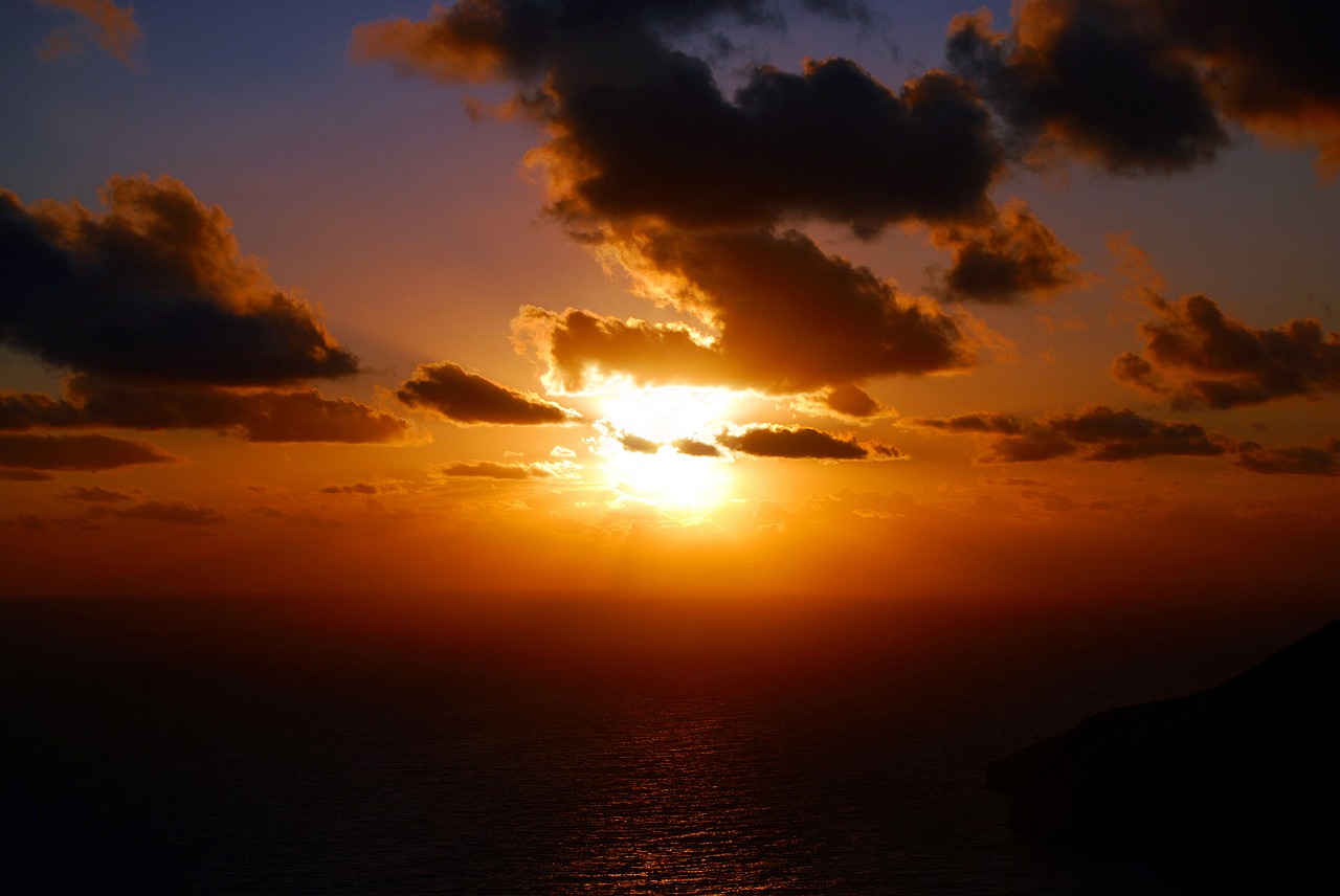 Image - sunset sky sea clouds the sun