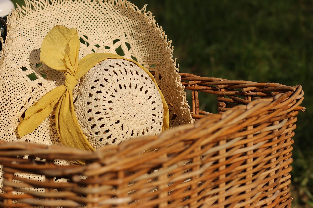 Image - hat basket yellow ribbon vintage