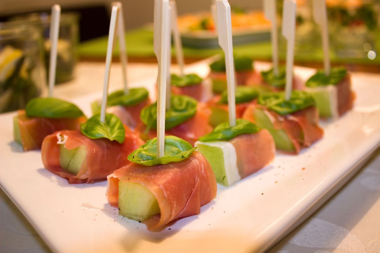 Image - melon ham basil spit snack party