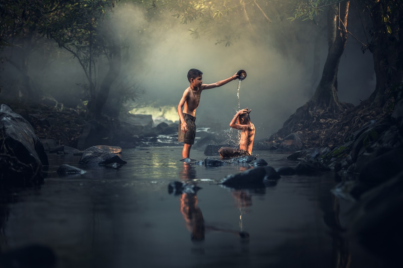 Image - asia boys creek washing cambodia