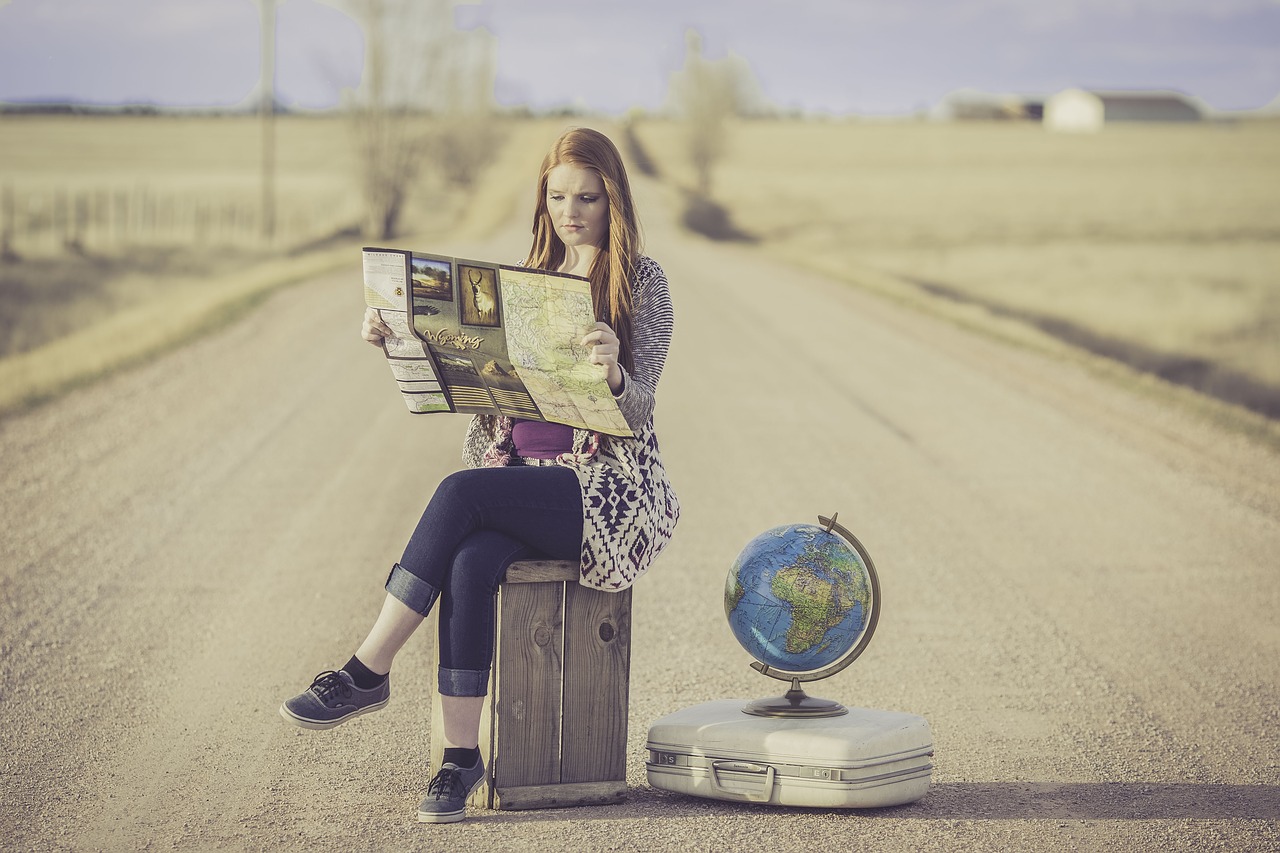 Image - girl redhead female world globe